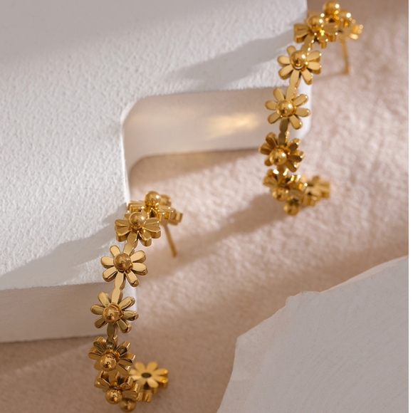 SS Round Flower Hoop Earrings - Picture 4 of 9